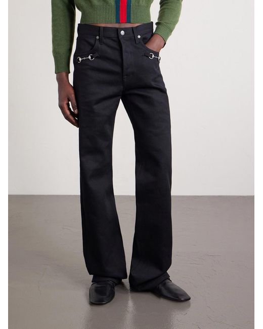 Gucci Blue Flared Horsebit-Embellished Jeans for men