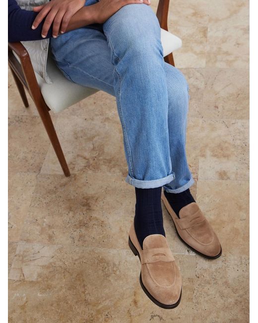 Brunello Cucinelli White Calf Suede Penny Loafers for men