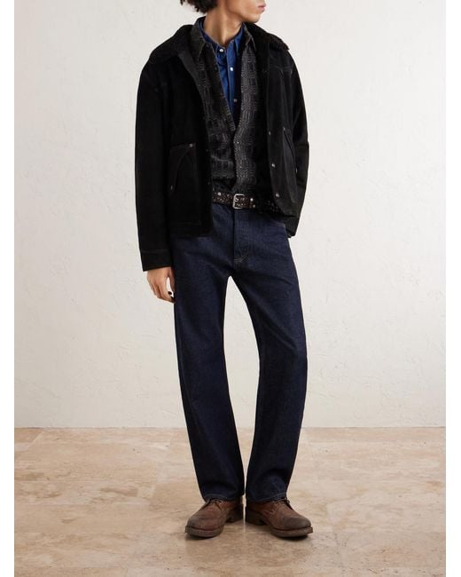 RRL Black Shearling-Trimmed Suede Jacket for men