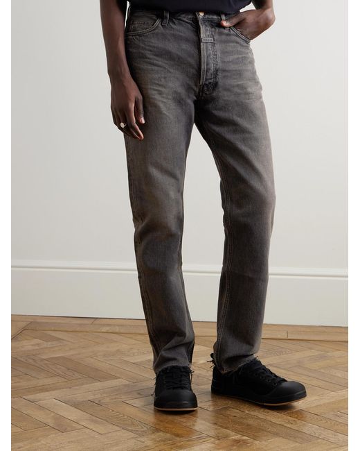 Fear Of God Gray Straight-Leg Logo-Appliquéd Distressed Jeans for men