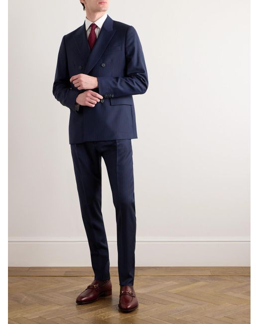 Paul Smith Blue Double-breasted Pinstriped Wool Suit Jacket for men