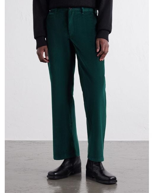 Portuguese Flannel Green Straight-Leg Cotton-Corduroy Trousers for men