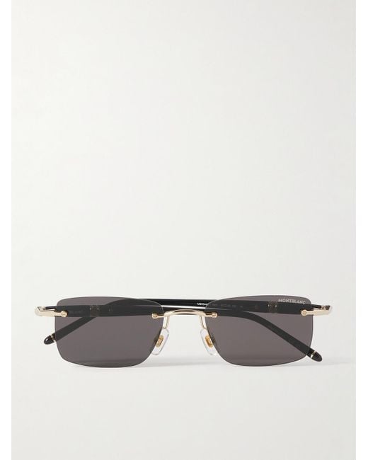 Montblanc Black Meisterstück Rimless Rectangular-frame Gold-tone And Acetate Sunglasses for men