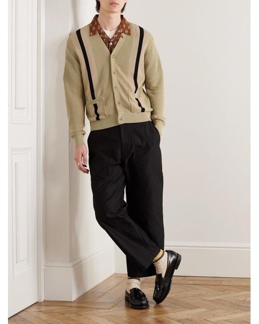 Beams Plus Natural Striped Cotton Cardigan for men