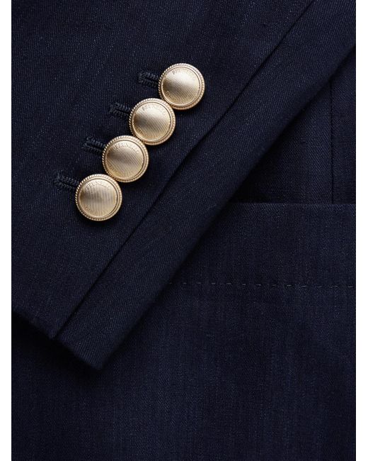 Brunello Cucinelli Doppelreihiges Sakko aus einer Leinen-Wollmischung in Blue für Herren