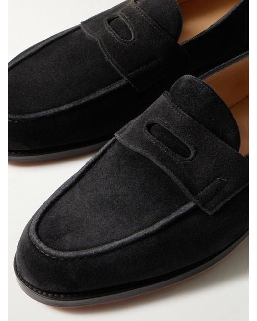 John Lobb Black Lopez Suede Penny Loafers for men