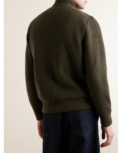 James Purdey & Sons Green Orkney Ribbed-Knit Wool Zip-Up Cardigan for men