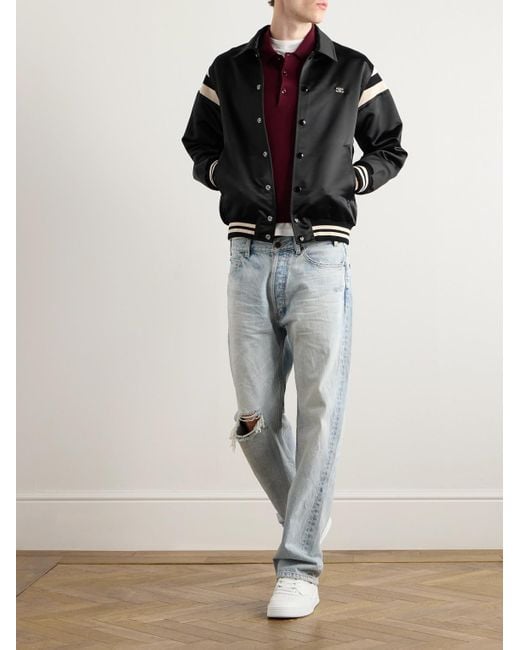 Céline Black Teddy Logo-Embroidered Satin Varsity Jacket for men