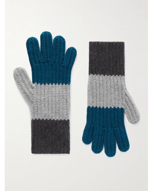 Loro Piana Blue Striped Cashmere Gloves for men