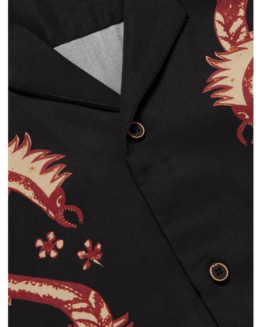 MANAAKI Black Taniwha Camp-Collar Printed Lyocell-Twill Shirt for men