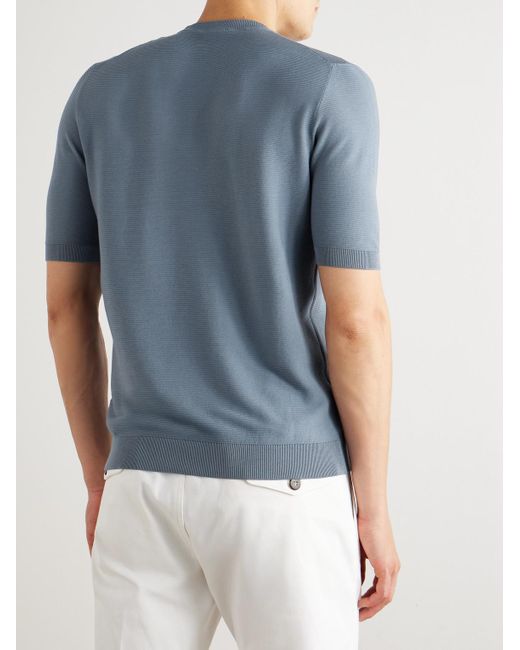 Eleventy Blue Slim-Fit Ribbed Cotton T-Shirt for men