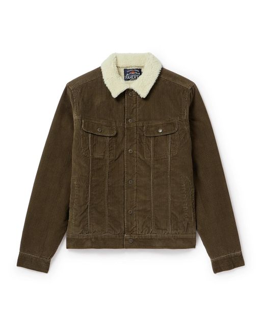 Faherty Brand Green Fleece-lined Stretch Organic Cotton-corduroy Trucker Jacket for men