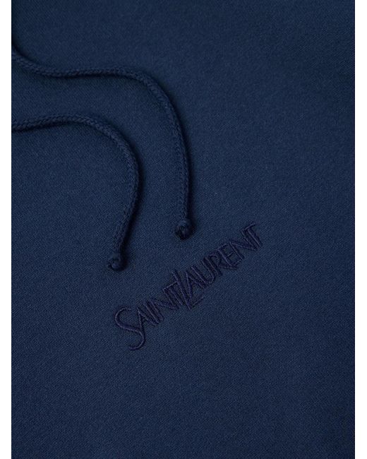 Saint Laurent Blue Logo-Embroidered Cotton-Jersey Hoodie for men
