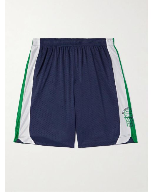 Thisisneverthat Blue Wide-leg Logo-embroidered Striped Satin And Mesh Shorts for men