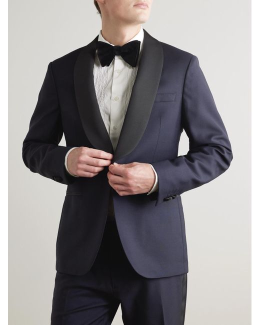 Mr P. Blue Shawl-Collar Satin-Trimmed Virgin Wool And Mohair-Blend Tuxedo Jacket for men