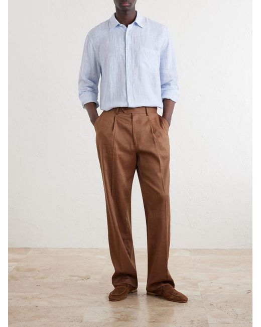 Frescobol Carioca Blue Striped Linen Shirt for men