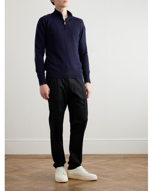 Kingsman Pullover aus einer Merinowoll-Kaschmirmischung mit kurzem Reißverschluss in Blue für Herren