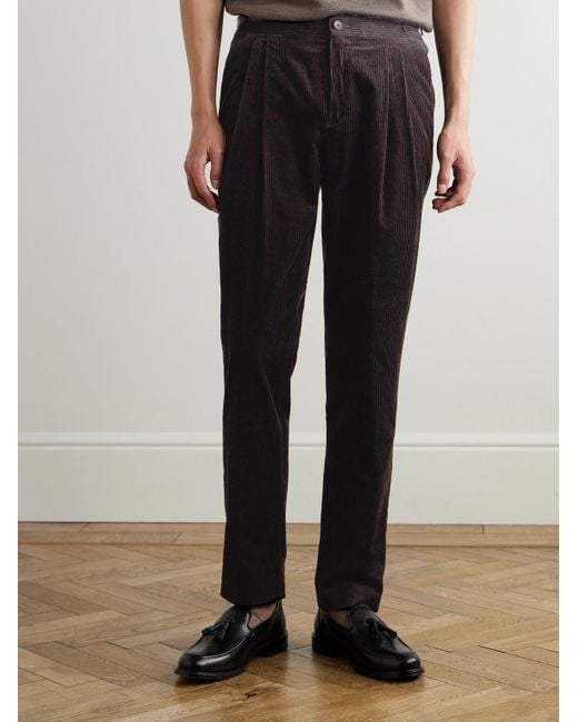 Mr P. Black Tapered Cotton And Cashmere-blend Corduroy Tuxedo Trousers for men