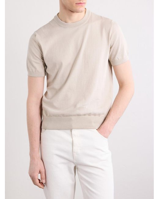 Brioni Natural Knitted Cotton T-Shirt for men
