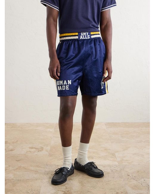 Human Made Blue Straight-Leg Logo-Embroidered Cotton-Blend Shorts for men