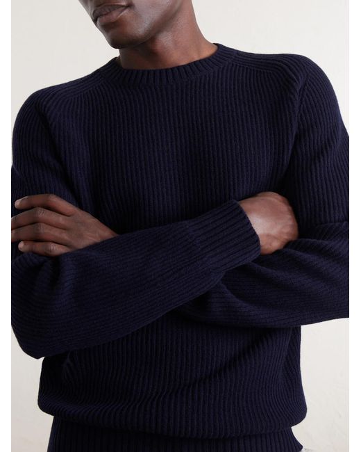Altea Blue Ribbed Virgin Wool Sweater for men
