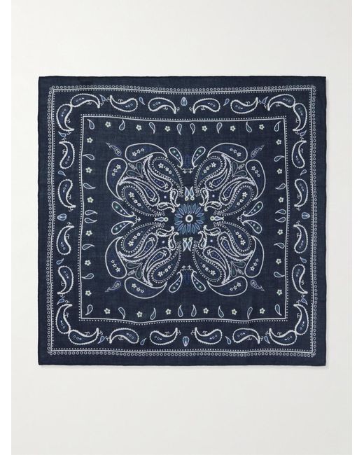 Hartford Blue Paisley-Print Wool Scarf for men