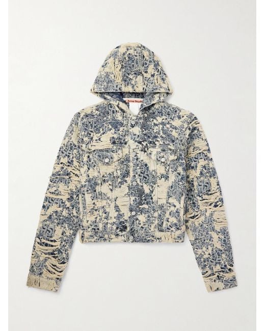 Acne Kapuzenjacke aus Denim mit Jacquard-Logomuster in Distressed-Optik in White für Herren