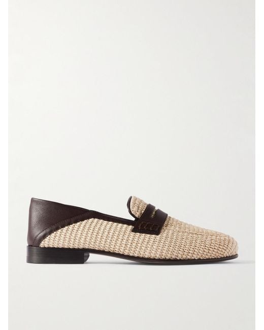 Manolo Blahnik Natural Padstow Collapsible-Heel Leather-Trimmed Raffia Loafers for men