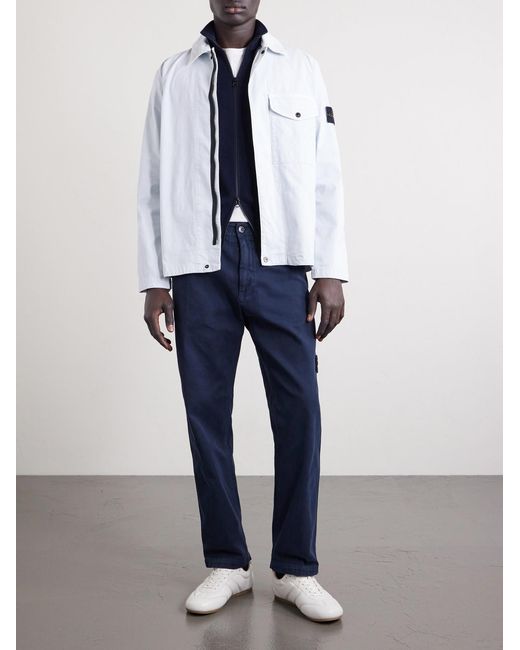 Stone Island Blue Ribbed-Knit Organic Cotton Zip-Up Cardigan for men
