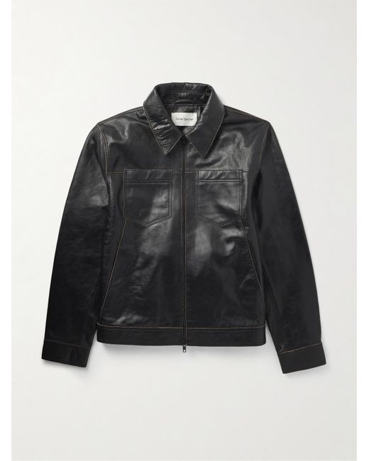 Oliver Spencer Black Norton Leather Jacket for men