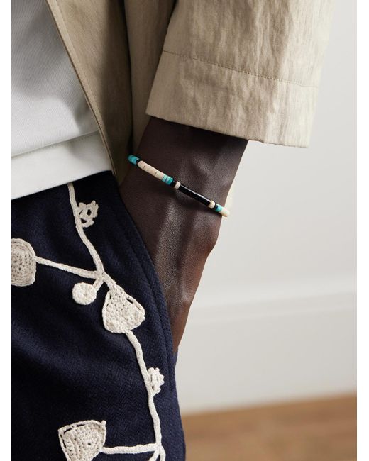 Mikia Natural Silver Multi-stone Beaded Bracelet for men