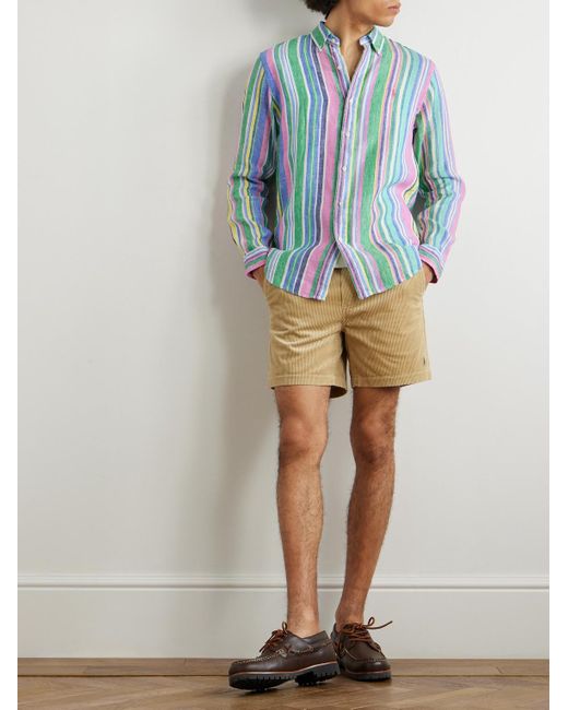 Polo Ralph Lauren Gestreiftes Hemd aus Leinen mit Button-Down-Kragen und Logostickerei in Blue für Herren