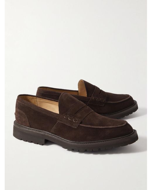 Tricker's Brown James Suede Penny Loafers for men