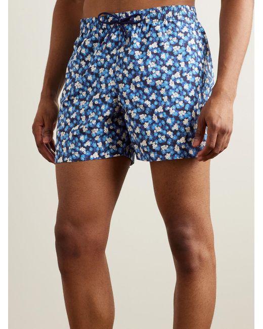 Canali Blue Straight-leg Mid-length Floral-print Swim Shorts for men