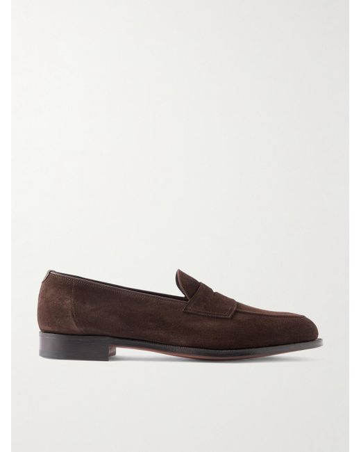 Edward Green Brown Piccadilly Suede Penny Loafers for men