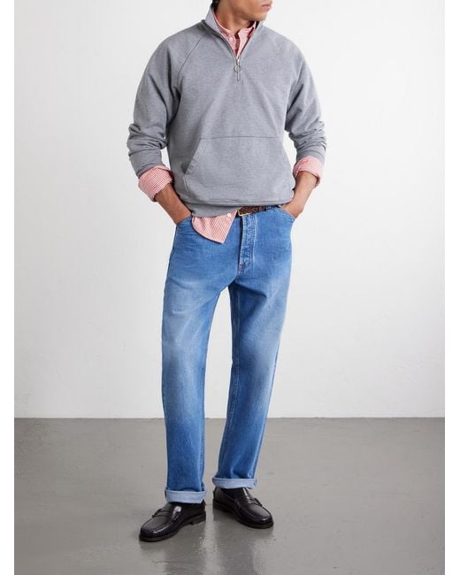 Drake's Gray Cotton-Jersey Half-Zip Sweater for men
