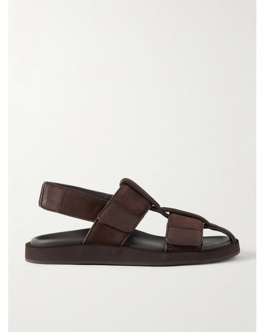 John Lobb Brown Milford Leather-Trimmed Suede Sandals for men