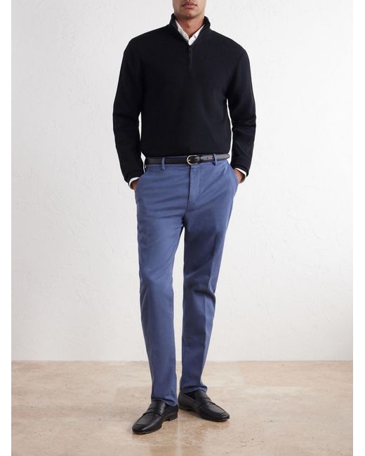 Canali Blue Straight-Leg Stretch-Cotton Gabardine Trousers for men