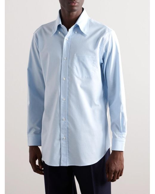 Loro Piana Blue Button-down Collar Cotton Oxford Shirt for men