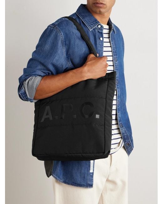 A.P.C. Black Logo-Print Reversible Quilted Crepe Tote Bag for men