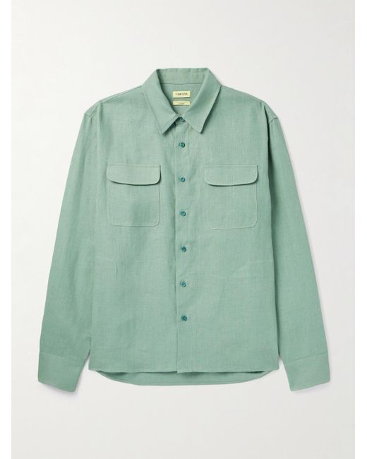 De Bonne Facture Green Linen Overshirt for men