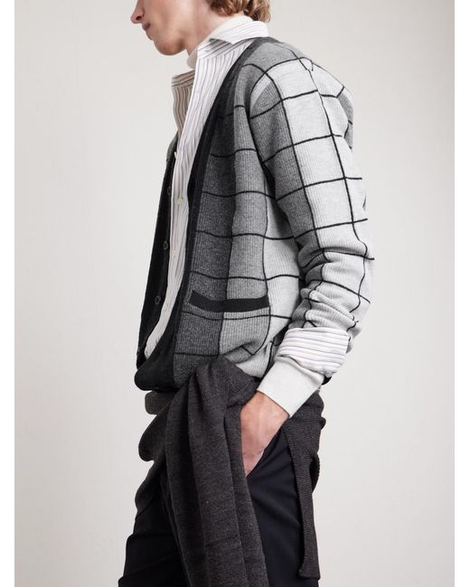Beams Plus Black Checked Wool Cardigan for men