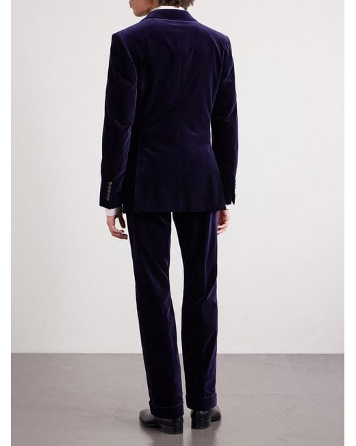 Tom Ford Blue Atticus Straight-Leg Cotton-Blend Velvet Suit Trousers for men