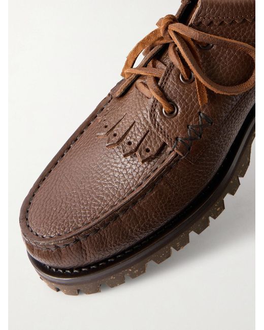 Yuketen Brown Italian Blucher Full-Grain Leather Boat Shoes for men