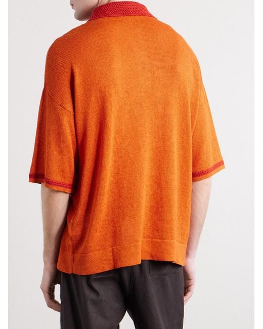 A Kind Of Guise Orange Open-knit Organic Cotton And Linen-blend Polo Shirt for men