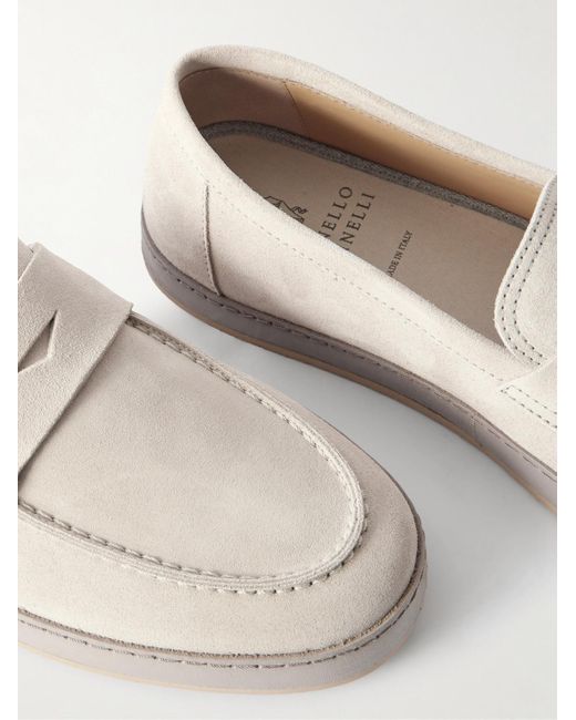 Brunello Cucinelli Natural Washed-Suede Penny Loafers for men