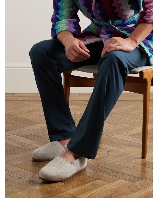 Mulo White Suede-Trimmed Wool-Felt Slippers for men