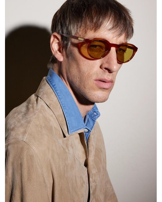 Gucci Orange Round-Frame Acetate Sunglasses for men