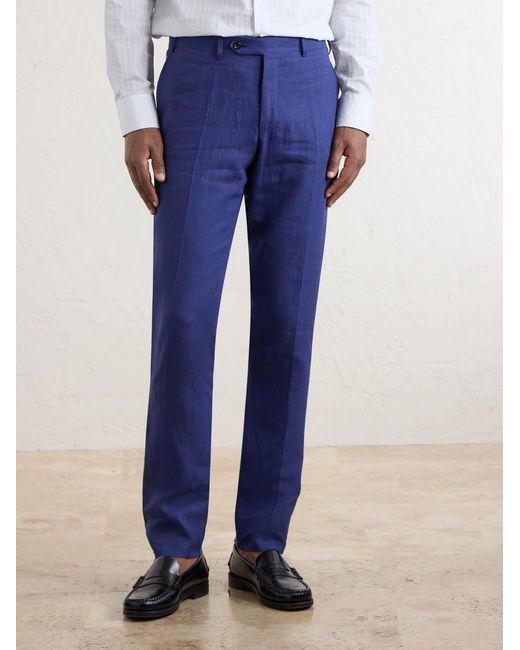 Canali Blue Straight-Leg Linen Suit Trousers for men
