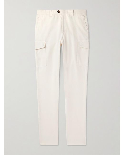 Brunello Cucinelli Natural Straight-leg Cotton-twill Cargo Trousers for men